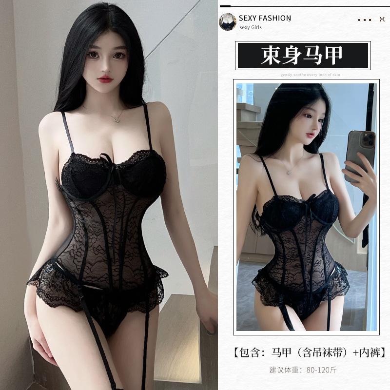 

Сексуальный кружевной жилет на подтяжках, женский весенне-летний сексуальный боди с талией Fishbone, черный жилет, комбинезон average size [80-120] catties чёрный