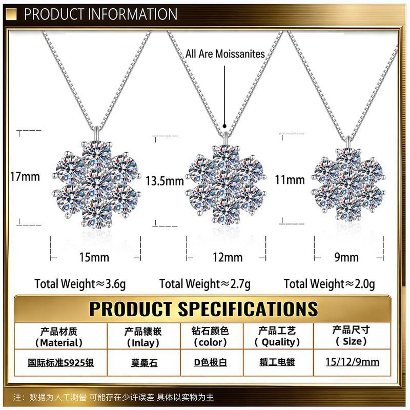 Sterling Moissanite Flower Pendant Necklace Women Delicate Chain With D Color Stone Fresh Sweet Style Pendant Necklace