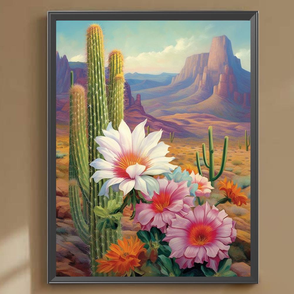 5D DIY Full Round Drill Diamond Painting Desert Cactus Flowers Home Decor