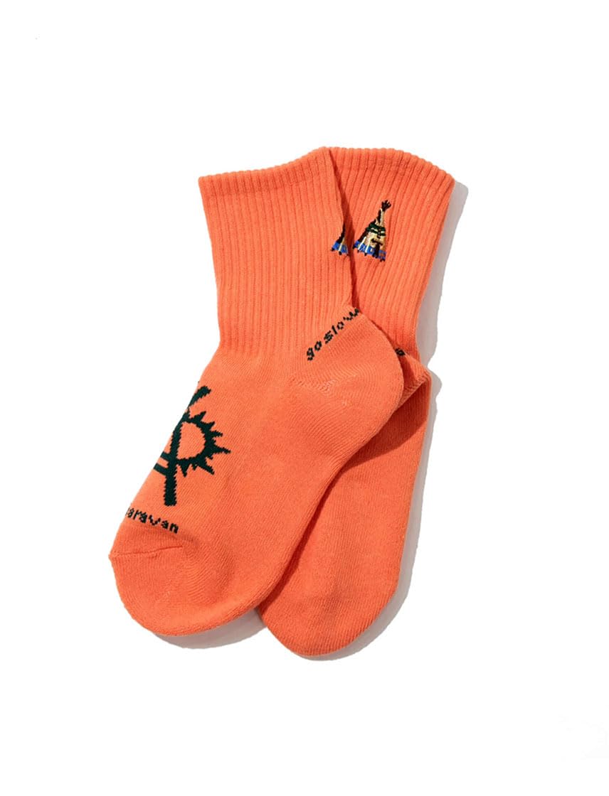 

go slow caravan Quarter Socks with Pile Jacquard Embroidery (L, Coral)
