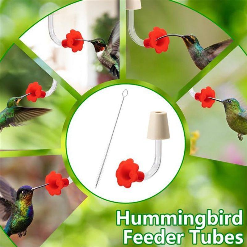 M-Modern-6Pcs Hummingbird Feeder Tubes And Stoppers With Red Floral Tip For Outdoor Making Your Own Bird Feeders
