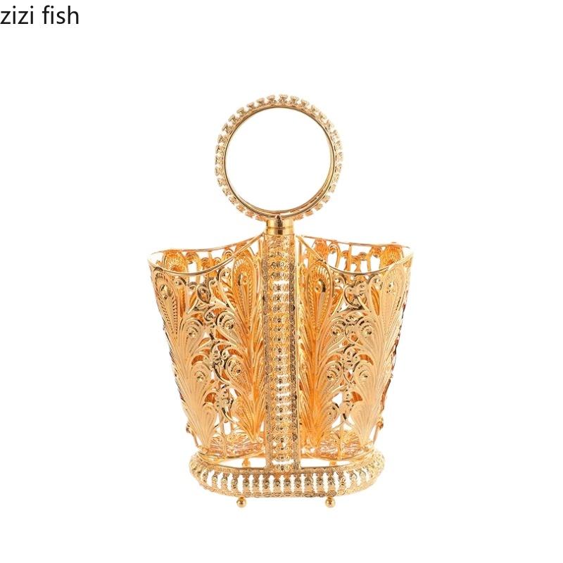 Golden Iron Storage Bottle Hollow Out Drain Rack Knife Fork Racks Chopstick Tube Kitchen Storage Racks Chopsticks Rack Organizer