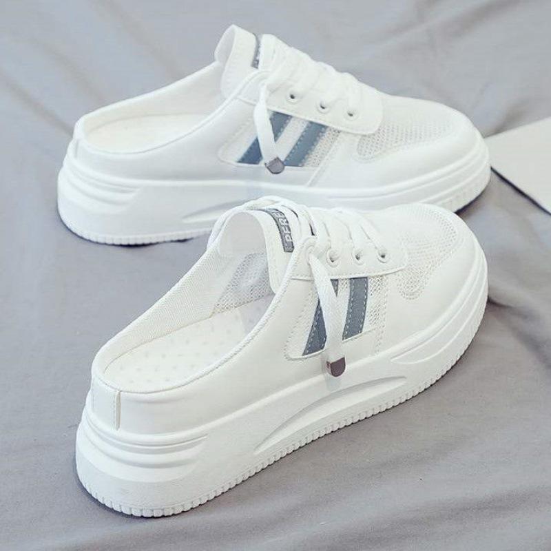 Women's Sneakers Mules Comfortable Slip On Flat Breathable Lightweight Platform Casual Open Back Mesh Walking Shoes Sneaker Outdoor Slippers for Women