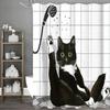 Black Cat Shower Curtain, Bathroom Decorative Shower Curtain, Waterproof Shower Curtain with Hooks