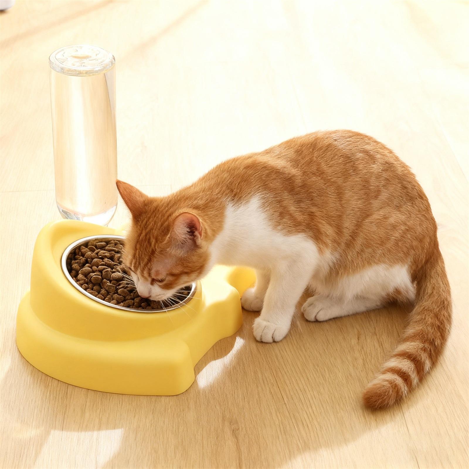 

Dog Bowls, Food and Water Bowl Set with Water Dispenser and Stainless Steel Bowl for s and Small Dogs - Yellow One Size