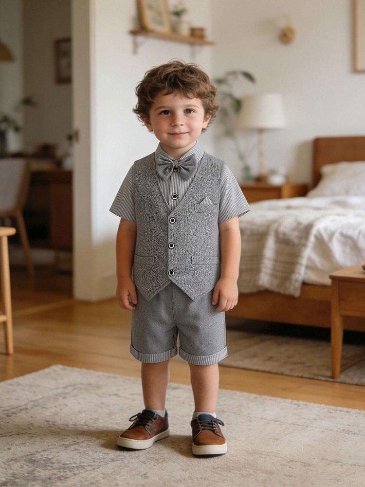 2026 Summer Boys' Three-Piece Set: Short-Sleeved T-shirt, Shorts & Vest - Children's Gentleman Outfit