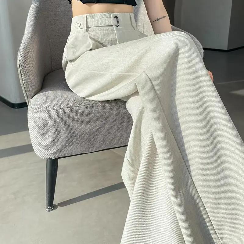 Spring Summer Elegant Button Women's Wide Leg Pants High Waist Solid Casual Loose Straight Trousers for Womens