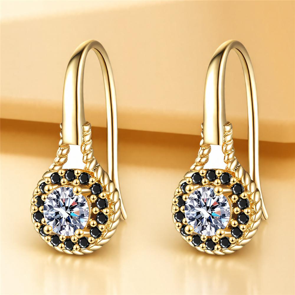 Charm Female Black White Round Zircon Stone Drop Earrings Cute Trendy Bridal Silver Color Wedding Jewelry For Women