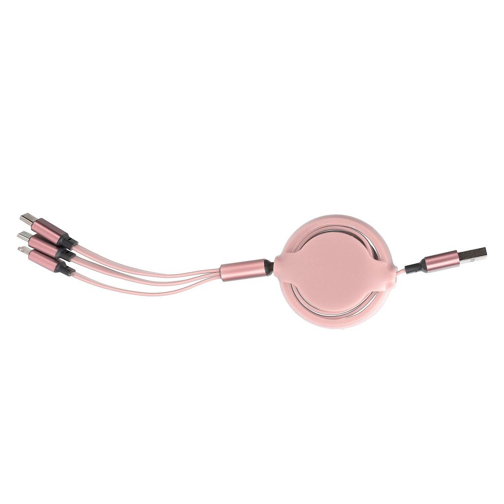 3‑in‑1 USB Charging Cable Multi Retractable Fast Charger Cord for IOS Type C Micro PortPink