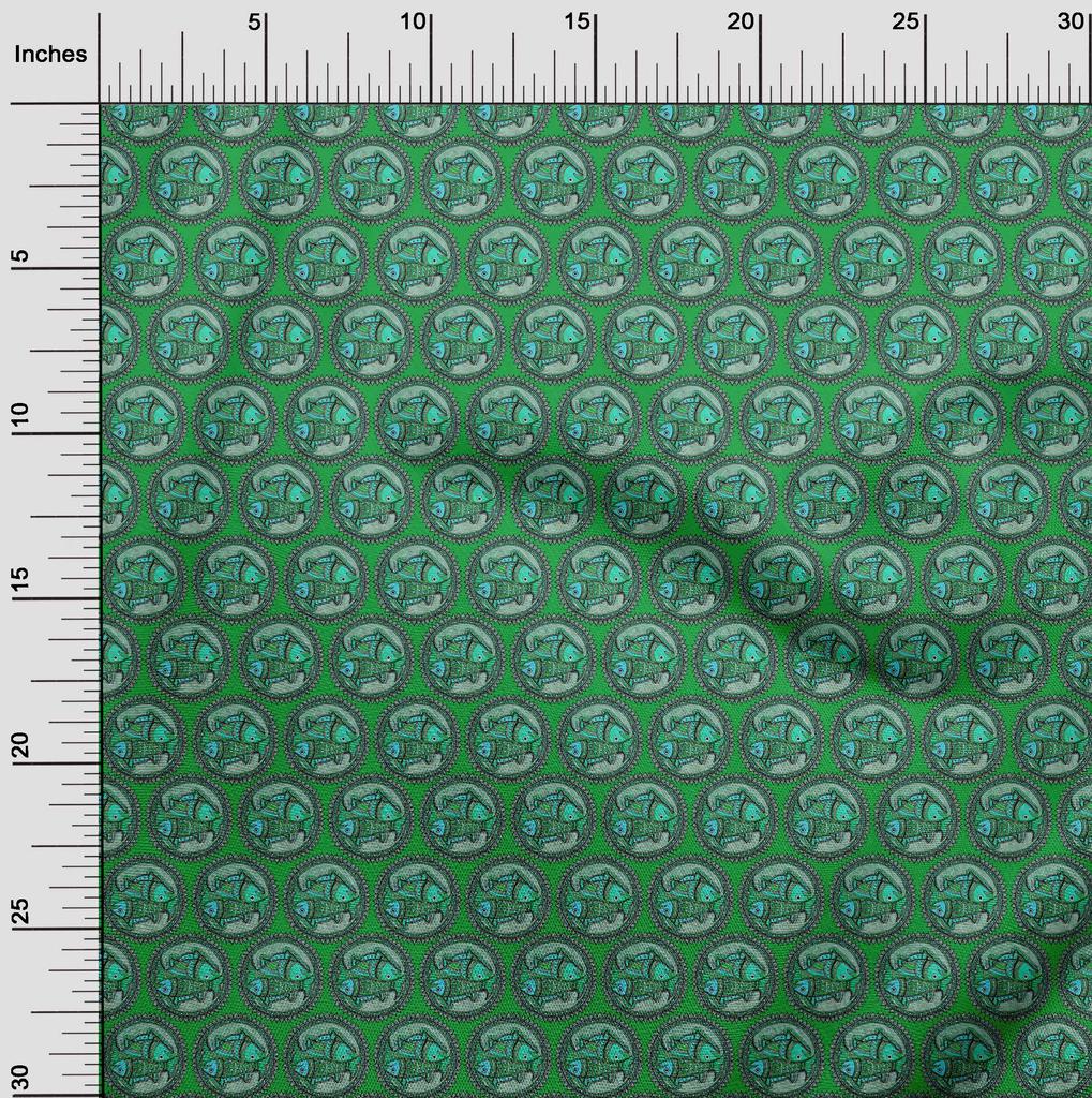 oneOone Cotton Poplin Green Fabric Kalamkari Diy Clothing Quilting Fabric Print Fabric By Yard 42 Inch