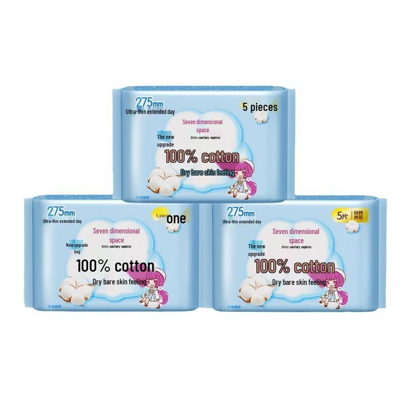 Seven Degrees Space Girls Sanitary Napkins - Cotton Soft, Daily Use, 275mm, 5-Pack, Skin-Friendly Menstrual Pads, QSC6205