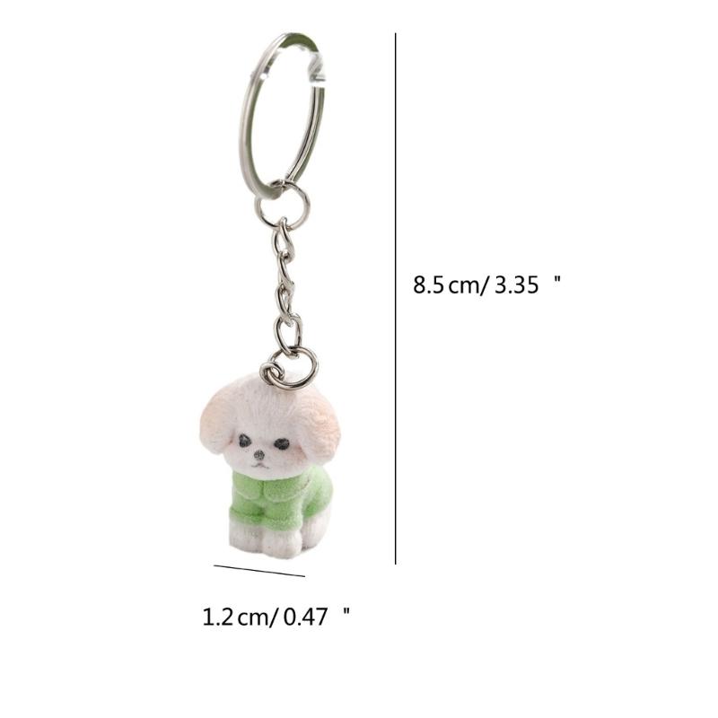 Cute Flocking Dog Keychain Animal Pendant Keyring Fashionable Phone Lanyard Ornament Accessory for Key Bag Purse Decor