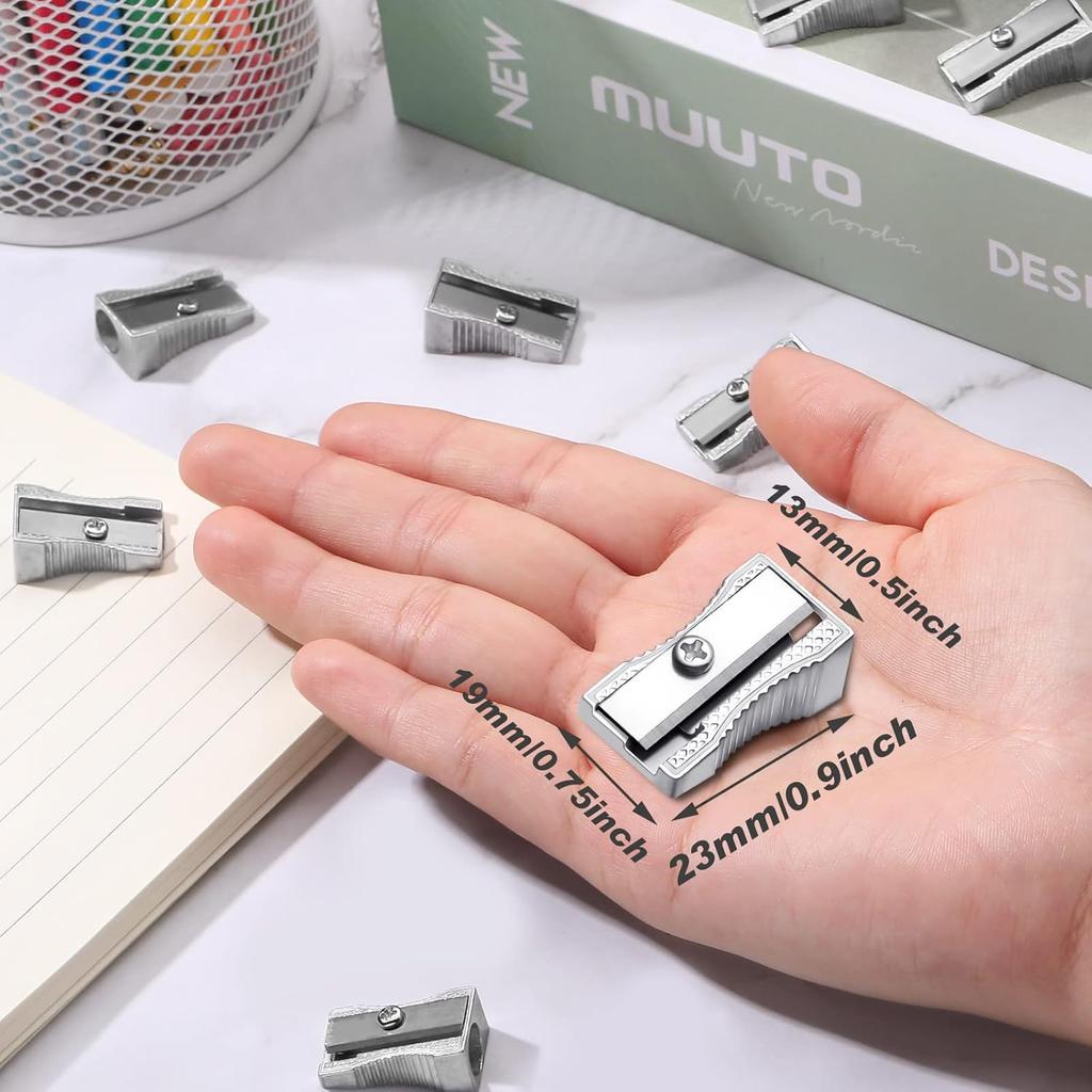 Fumete 96 Pcs Metal Mini Pencil Sharpeners Bulk Handheld Metal Pencil Sharpeners Single Hole Aluminum Alloy Manual Sharpener Bulk for School Office