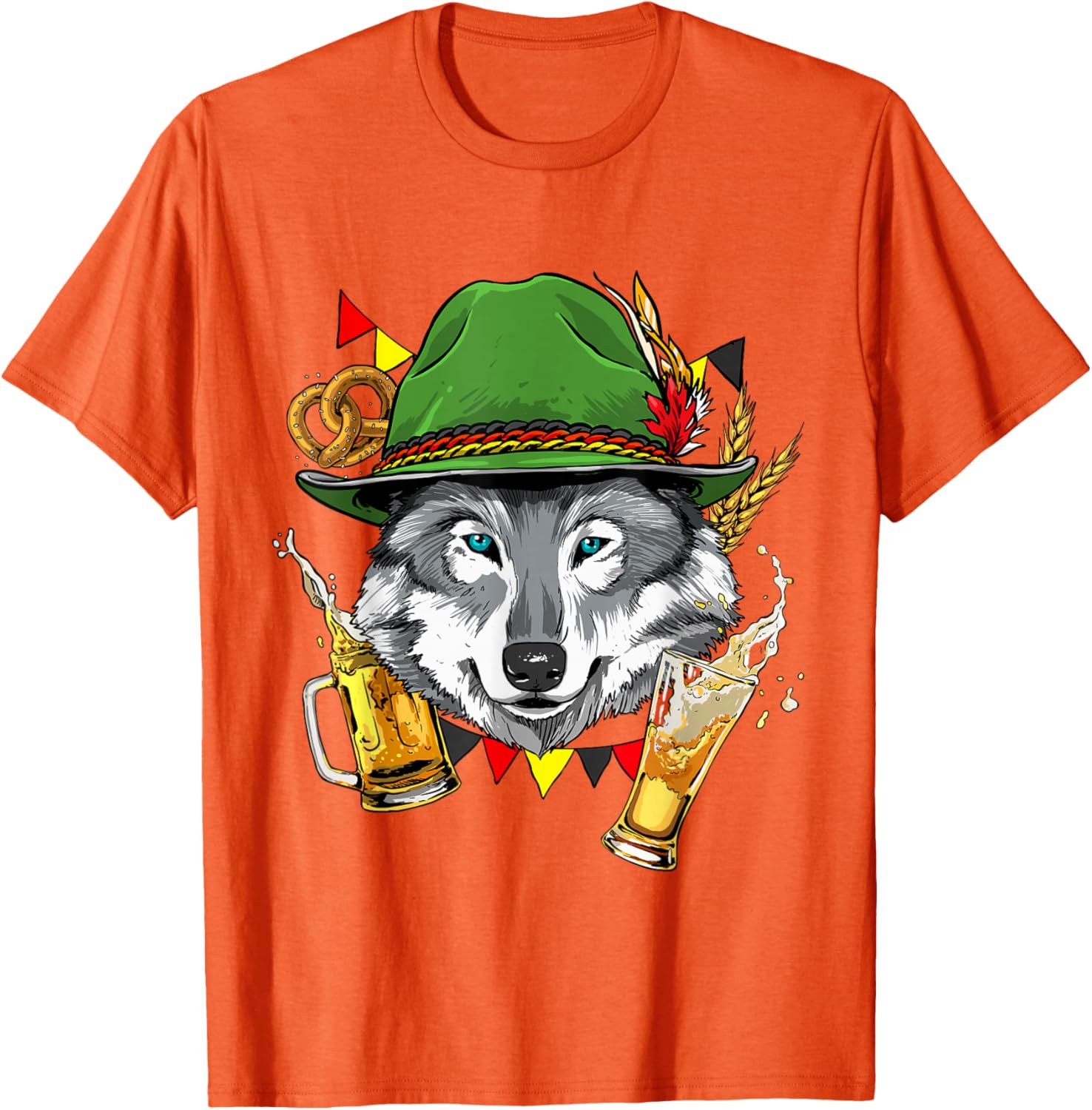 Oktoberfest Wolf Bavarian Hat Beer Festival Graphic Tee Men Casual Cotton T-Shirt 4XL