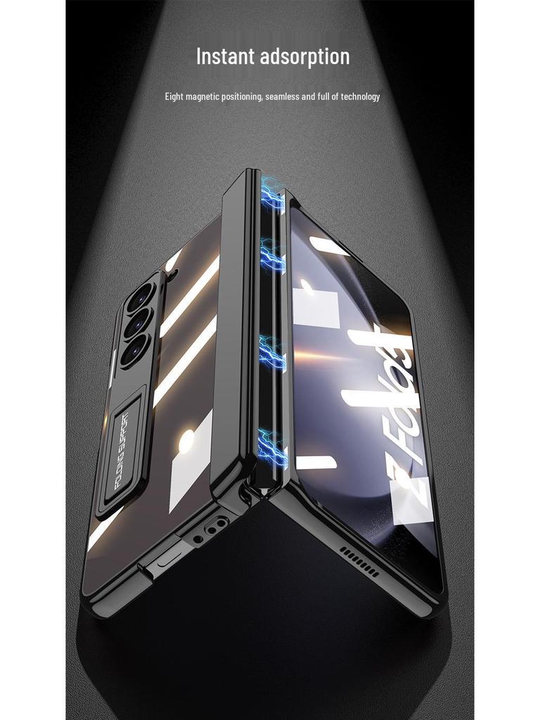 Samsung Z Fold5 Electroplated Transparent Case with Hinge Protection and Foldable Screen Bracket