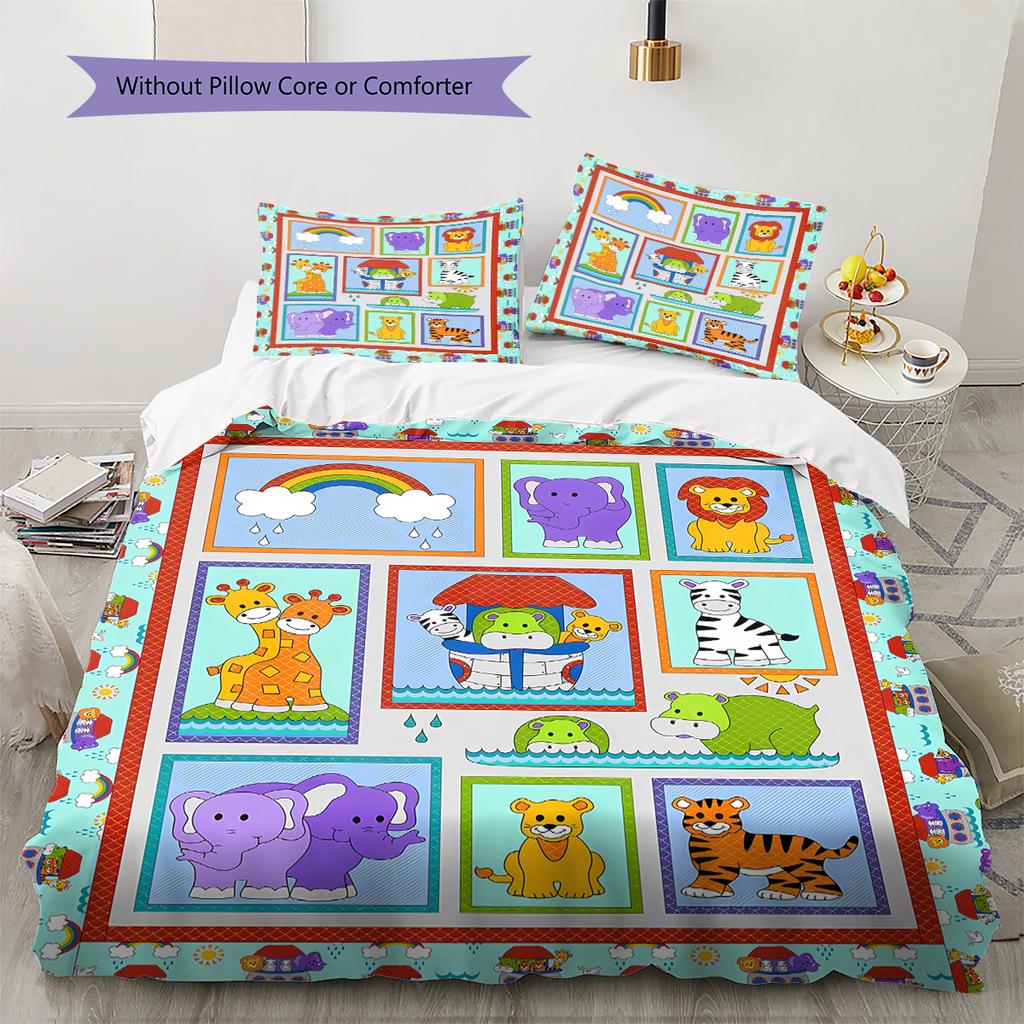 Cartoon Animals Pattern Bedding Quilt Set Quilt Cover Pillowcase Home Decoration Gift (1 * duvet cover + 2 * pillowcase, without core)