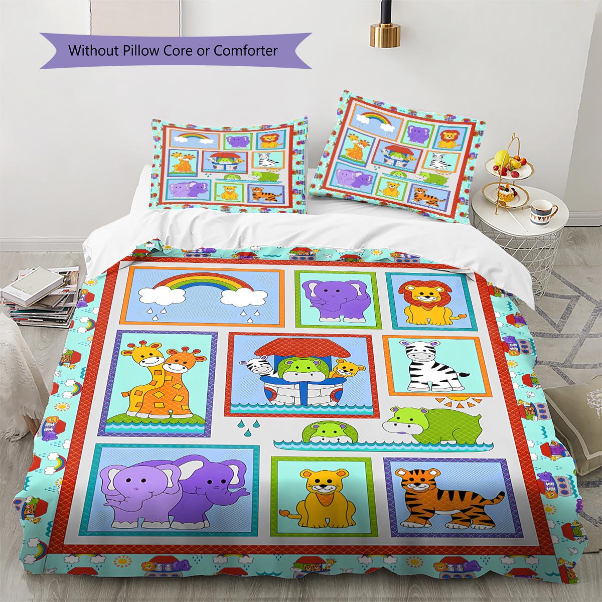 

Cartoon Animals Pattern Bedding Quilt Set Quilt Cover Pillowcase Home Decoration Gift (1 * duvet cover + 2 * pillowcase, without core) 135x200cm