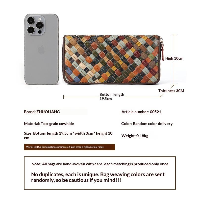 Leather Woven Long Wallet Large Capacity Multi-card Zipper Wallet