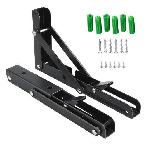 Chen Yang Xiaoten Folding Shelf Brackets, 2-Piece Set, L-Shaped Brackets, Wall-Mounted, Hanging Shelves, DIY, 100kg Load Capacity, Black, 8-inch-20cm