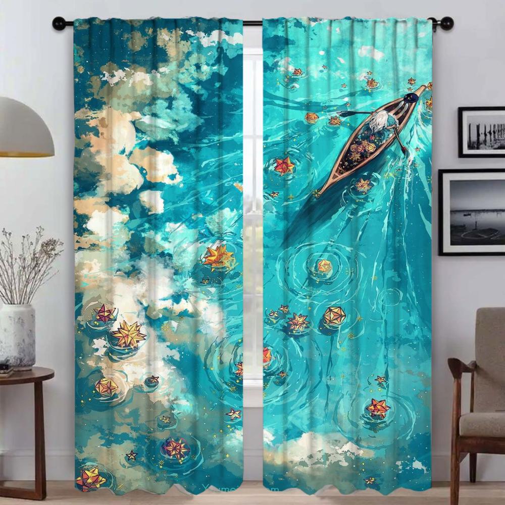 Sky and Ocean Anti-mosquito Curtains for Camera Home Interior Curtains for Living Room Blackout Curtain Shades Partition Kitchen