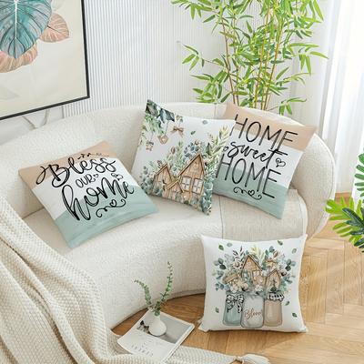 Nordic Green Plant Rabbit Pattern Home Decor Pillowcase Bedroom Living Room Sofa Decoration Polyester Cushion Cover with Zipper