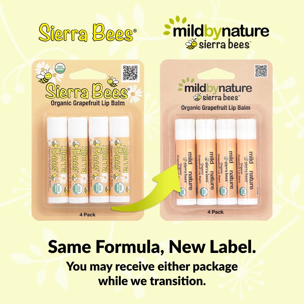 Mild By Nature, Sierra Bees™, Organic Lip Balm, Grapefruit, 4 Pack, 4.25 g (0.15 oz) Each