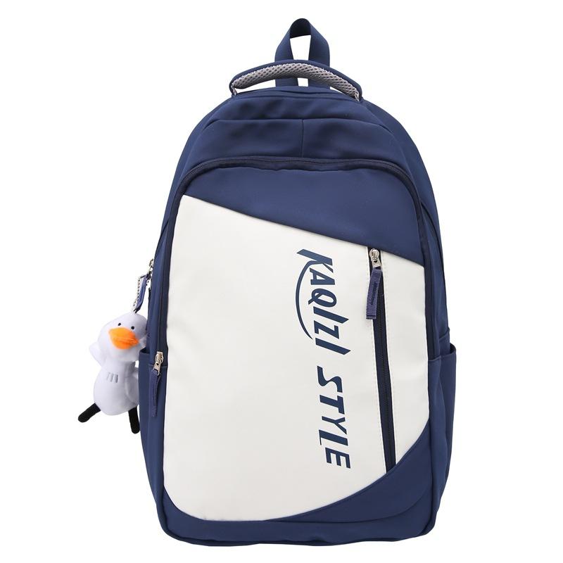 

Студенческий школьный рюкзак с цветными блоками, женский рюкзак большой емкости, мужской рюкзак с буквенным принтом синий