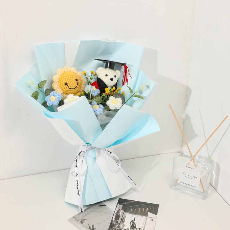 OJW Doctor Bear Graduation Sunflower Knitted Bouquet