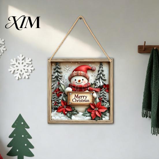 Indoor Holiday Party Decor Christmas Wooden Hanging Sign, Gnome Snowman Angel Candle 2D Wood Plaque, Winter Home Ornaments Vintage Xmas Wall