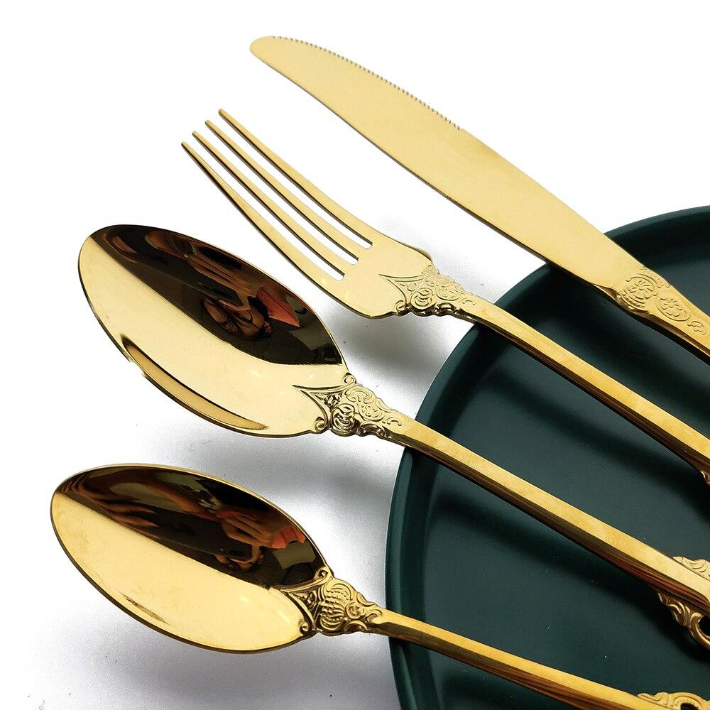 JANKNG 304 Stainless Steel Flatware Set Rainbow Dinnerware Set Gold Knife Fork Spoon Dinner Set Luxury Cutlery Silverware Set