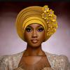 New African Headtie Turban Nigeria Head Ties With Flowers Already Made Auto Gele Women Head Wraps For Wedding Party