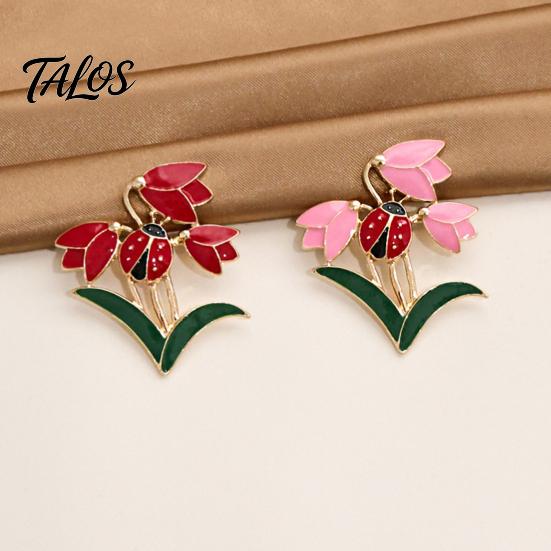 Long-lasting Flower Brooch Enamel Tulip Ladybug for Women, Oil-Dripping Ladybird Oxidation Resistant Lapel Pin, Sweater Cardigan Coat Suit Scarf