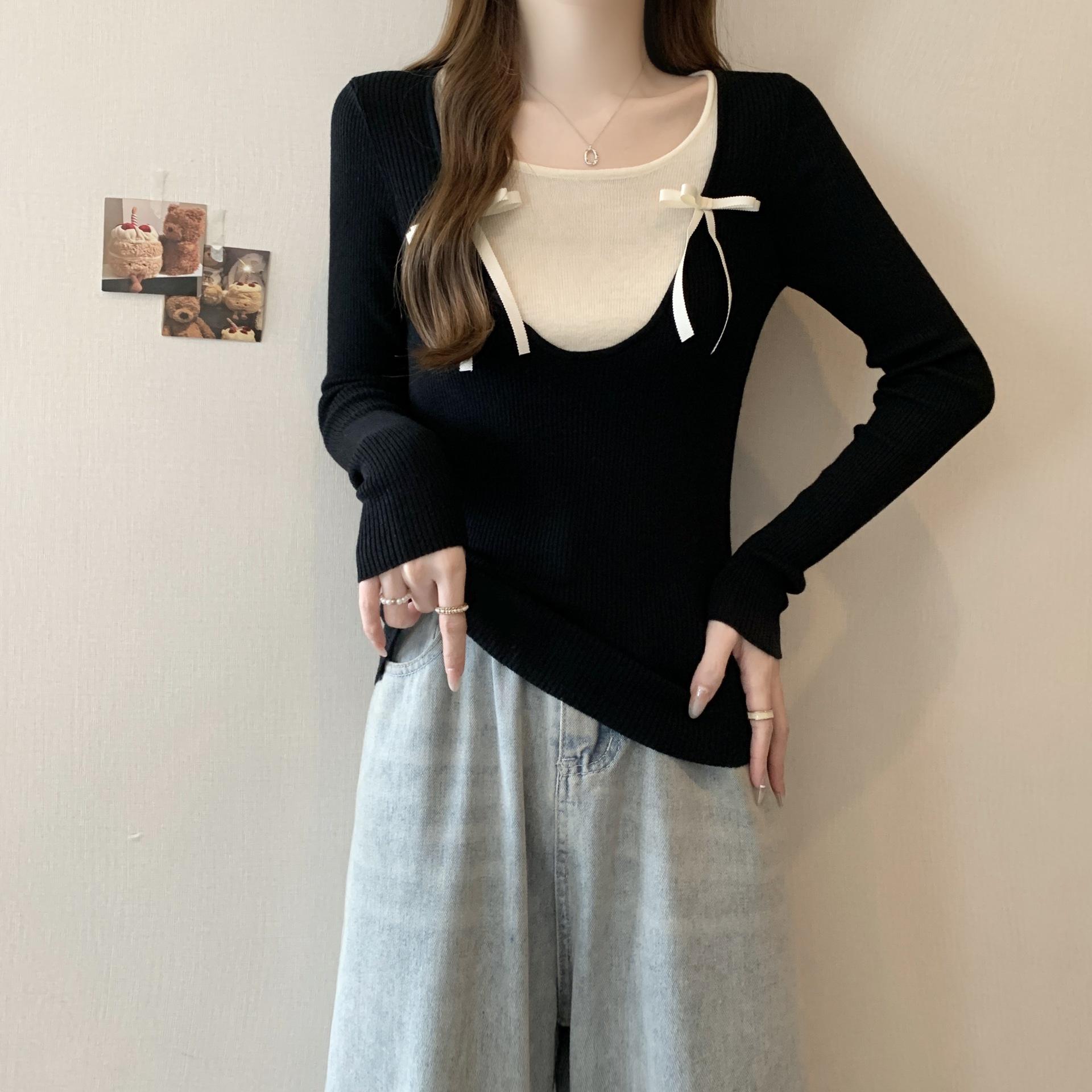 

Женский вязаный свитер в балетном стиле больших размеров: Приталенный крой, длинный рукав, образ из двух частей на осень 2XL чёрный