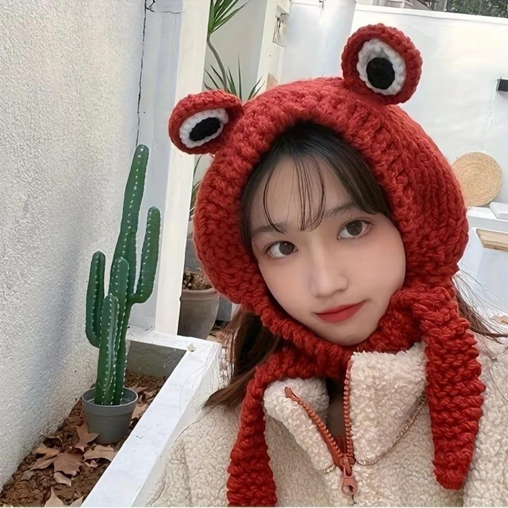 Cute Women  Beanie Hat Warm Warm Hat Cap Ladies Fashion Knitted  Frog Hat  Party Use