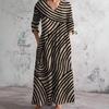 Rochie Maxi cu Mâneci Lungi și Decolteu în V pentru Femei, cu Model în Dungi, Rochie Fluidă până la Glezne, Rochie Casual Elegantă