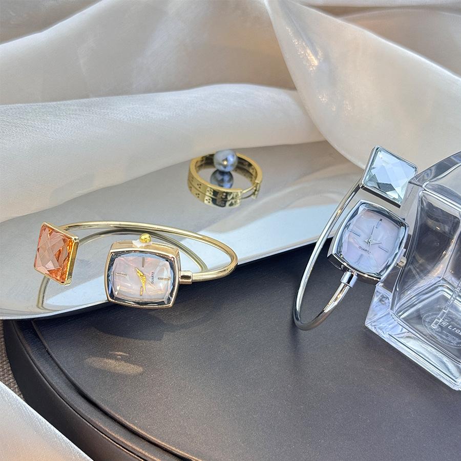 Women Open Bracelet Watch Crystal Square Quartz Wristwatch