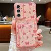 Card Bag Wallet Case For Samsung Galaxy S25 S24 S22 Ultra S23 S24 FE A56 A55 A35 A15 A16 Full Screen Pink Flower TPU Phone Cover
