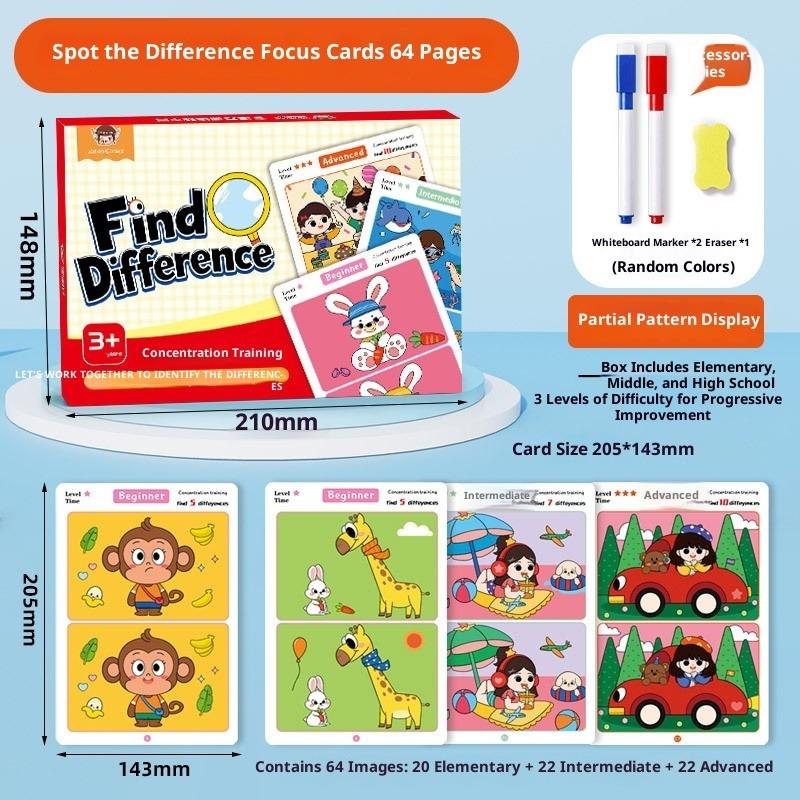 

Тренировка концентрации с возможностью стирания, Найди отличия на карточках, Настольные игры, Игрушки-пазлы, Карточки, Внимание Раннее развитие Просвещающие картинки