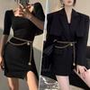 Women's Versatile Gold Waist Chain Belt - Stylish Leather Accessory for Dresses and Skirts