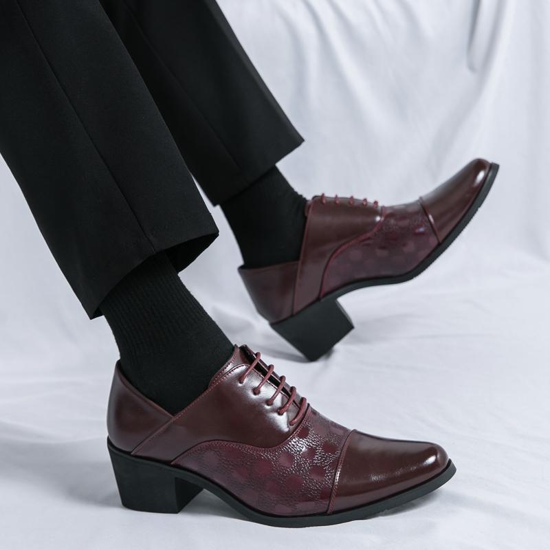 Pantofi cu toc înalt gros de înaltă calitate 6cm Pantofi sociali britanici Bărbați Brogue Platformă Pantofi din piele Pantofi formali de afaceri din piele pentru bărbați