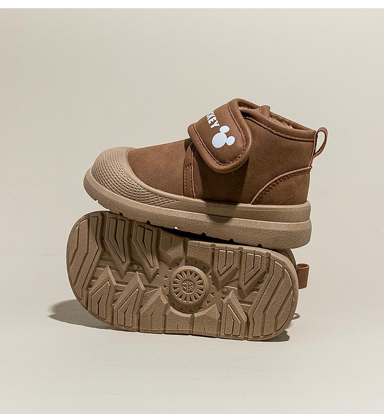 Mickey Children's Waterproof Leather Winter Snow Boots: Warm Cotton, Plus Velvet, Boys' 2025 Style