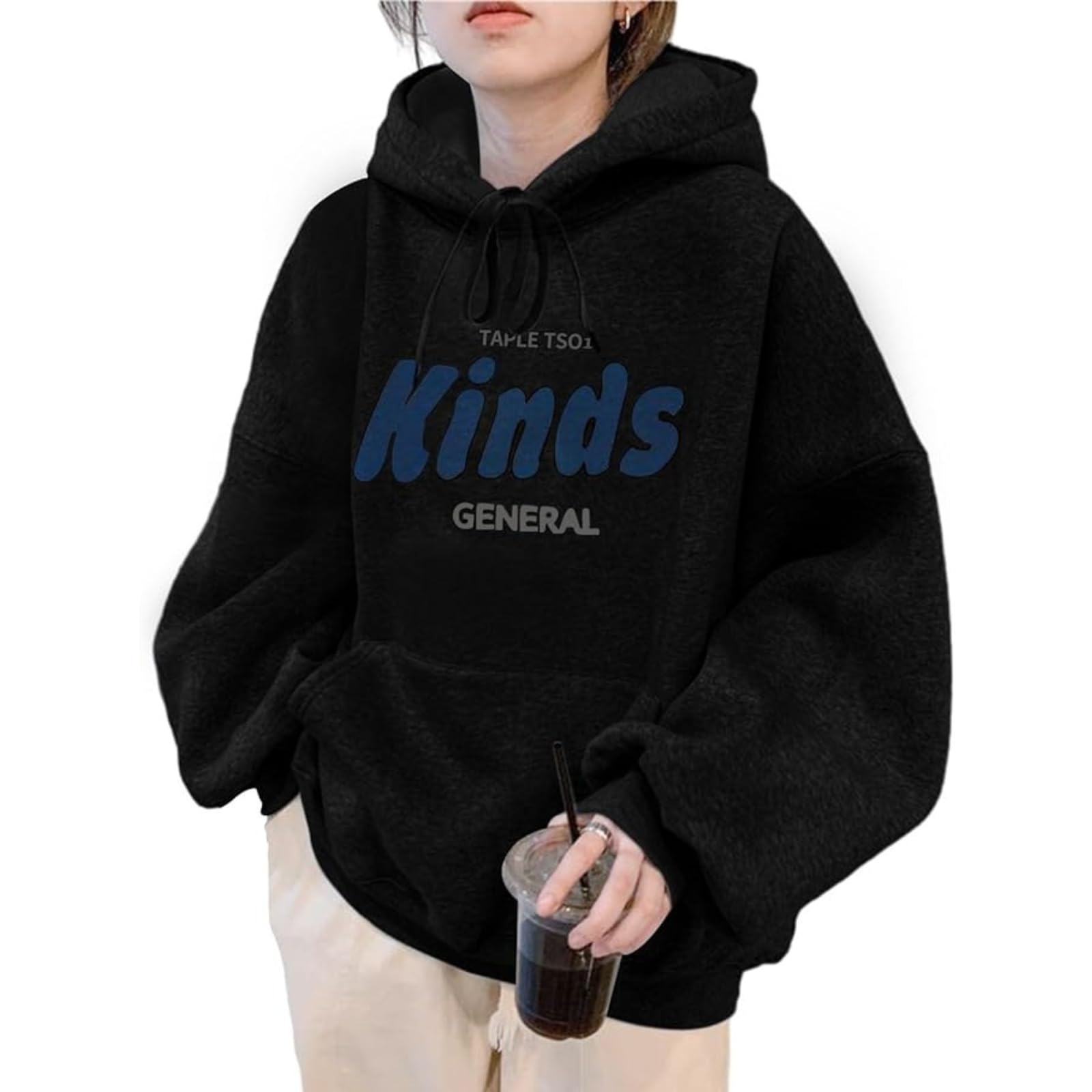 

SeiunAn Пуловер с длинным капюшоном Свободный Размеры плюс для англичан Корейский Простой Женская Толстовка, Свитшот, Осень/Зима/Весна, Рукав, На флисе, Топ, Посадка,