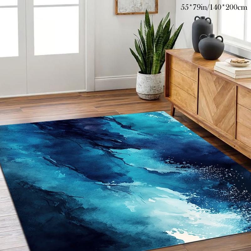 Diamond Velvet Dot Plush Base Blue Abstract Pattern Rug Living Room Bedroom Balcony Machine Washable Indoor Outdoor Carpet