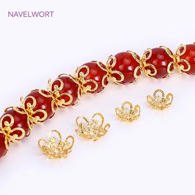 Bouchons de Perles Fleur en Laiton 8/10mm, Bouchons de Perles Creux Plaqué Or 18 carats, Accessoires Pour Bijoux, Fournitures Pour la Fabrication de Bracelets Colliers DIY