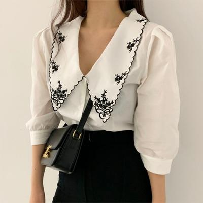 Eleganti camicie da donna con ricami floreali vintage Blusas Mujer De Moda 2023 camicetta bianca coreana chic con maniche a sbuffo, top 14223