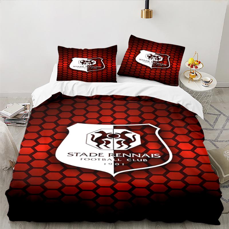 3PCS Stade Football Club Crest Bedding set,Ideal For1pc Duvet Cover And 2pcs Pillowcases Perfect for Christmas gift,Ideal for Bedroom, Dormitory