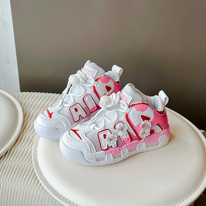 2025 Spring New Girls Leather Soft Sole Sneakers Children's Fashion Casual Shoes Medium and Older Children's Running Shoes Girls