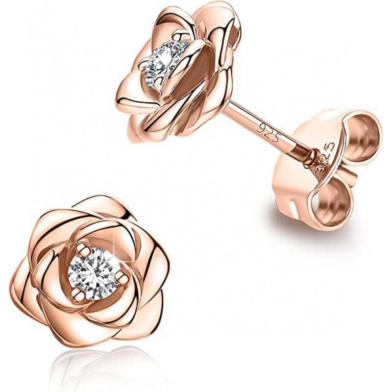 Wish black gold and white diamond rose earrings women's temperament fashion stud earrings versatile jewelry