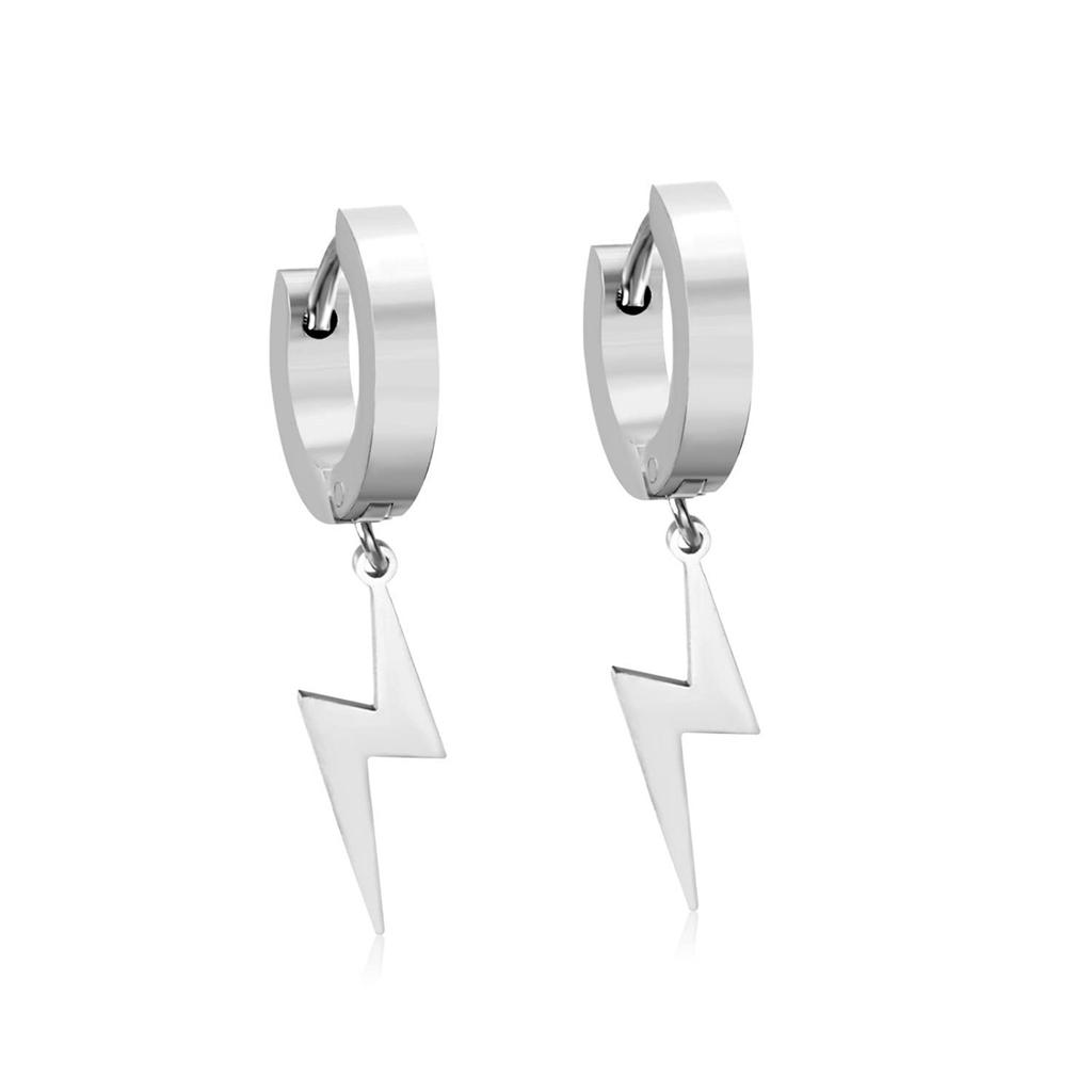 Punk Hip Hop Stainless Steel Hoops Earrings for Women Men Boy Teens With Thunder Lightning Dangle Premium Gothic Jewelry Gifts