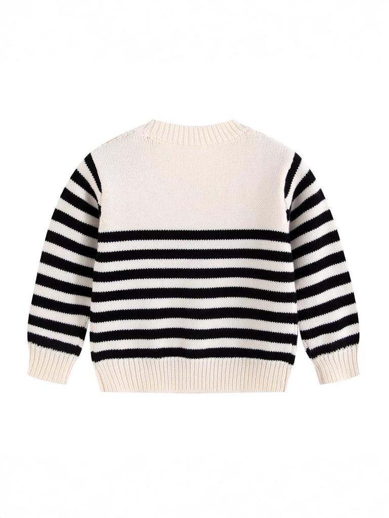 Frühling & Herbst Baby Baumwolle Knopf Strickpullover - Unisex Rundhals Streifen Oberteil